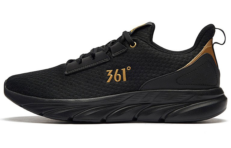 361° Cushioning Abrasion Resistant Slip Resistant Low top Running Shoes Men’s Black Gold Fitness