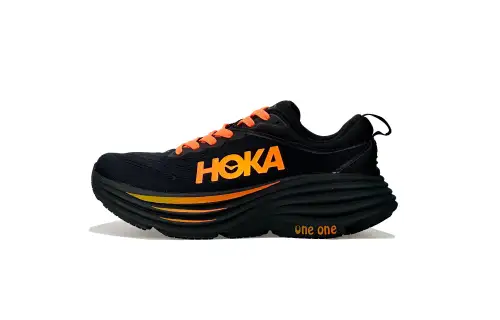 HOKA ONE ONE Bondi 8 Slip Resistant Abrasion Resistant Low top Long Distance Running Shoes Men's Black Orange