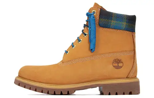 Timberland Premium 6 Inch Boots 'Wheat With Blue Tartan Collar'