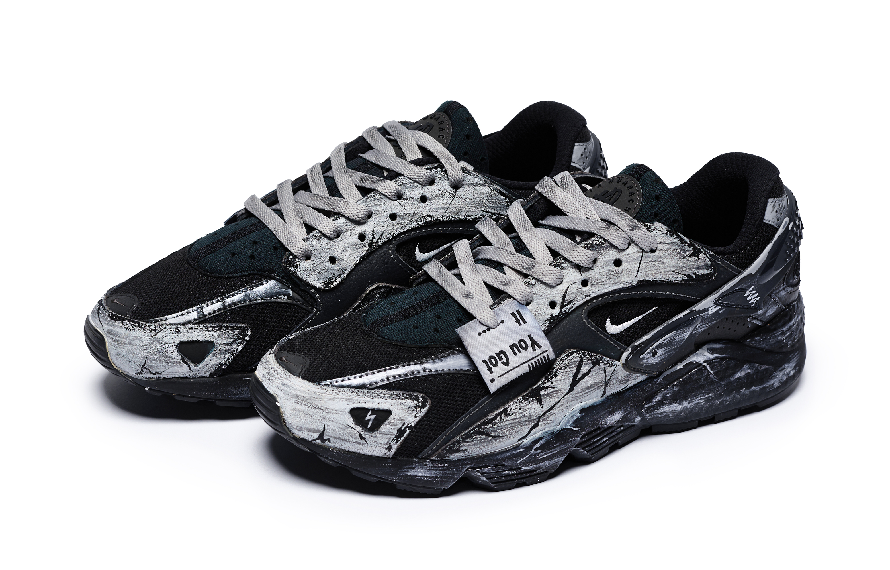 Nike Air Huarache Cushioning Abrasion Resistant Low top Running Shoes Unisex Black Gray