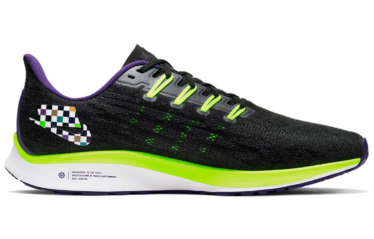 Мужские кроссовки Nike Pegasus 36 (черно-зеленые) — 黑/山峰白/金桔绿 — фото 2