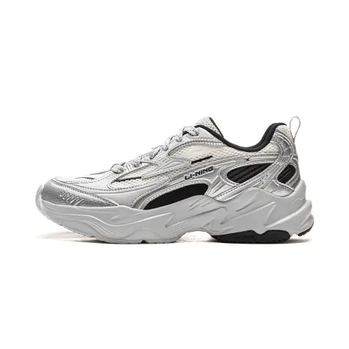Li Ning Meteor Cushioning Slip Resistant Abrasion Resistant Support Low top Casual Shoes Women's Silver