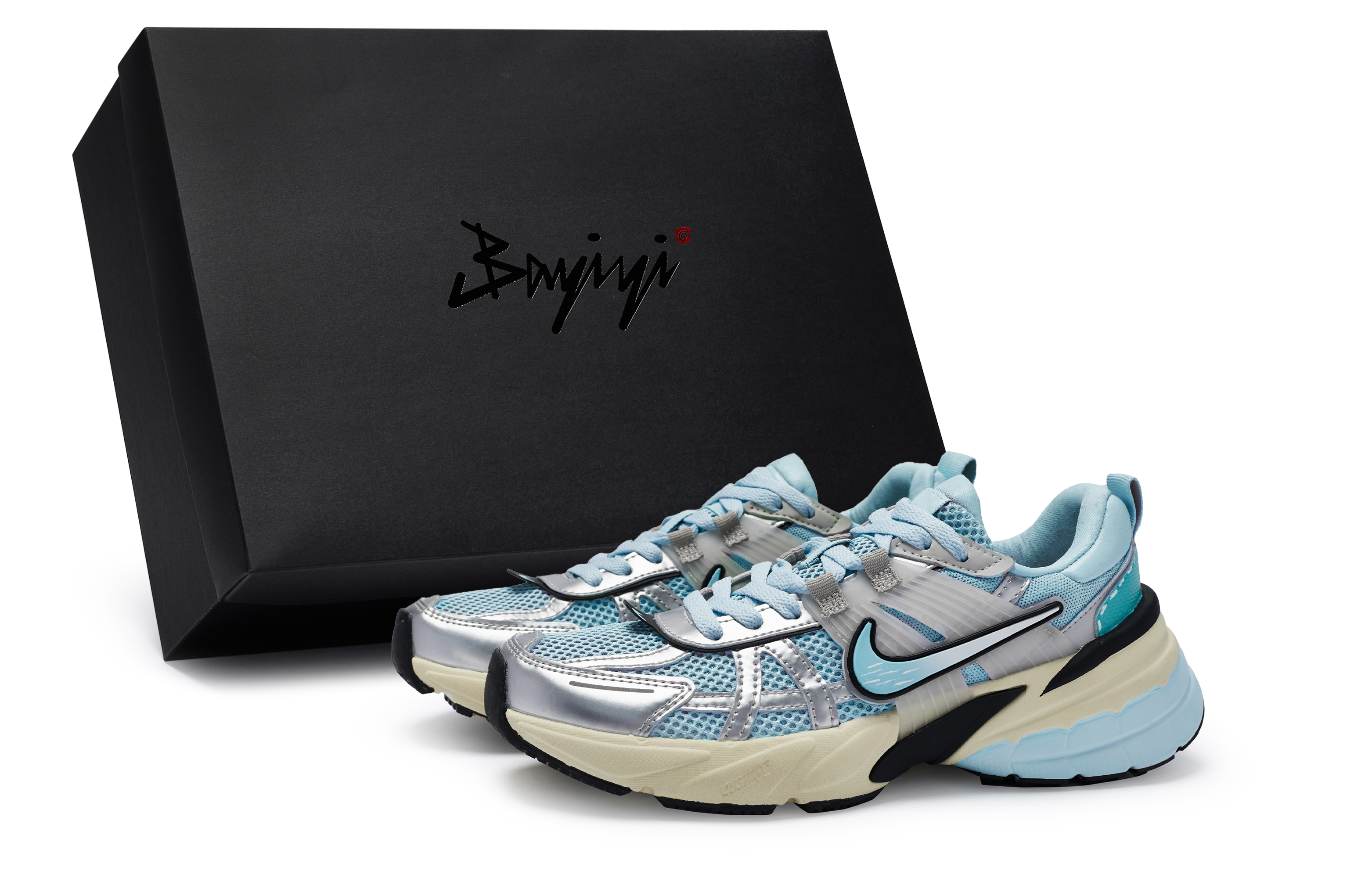Nike V2K Run Cushioning Slip Resistant Cushioning Slip Resistant Low top Running Shoes Women’s Blue Silver Black