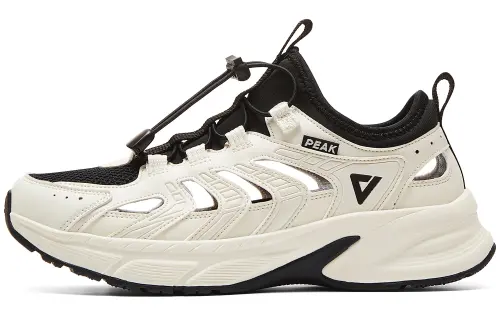 PEAK Cushioning Slip Resistant Abrasion Resistant Breathable Low top Running Shoes Women's Ecru Black