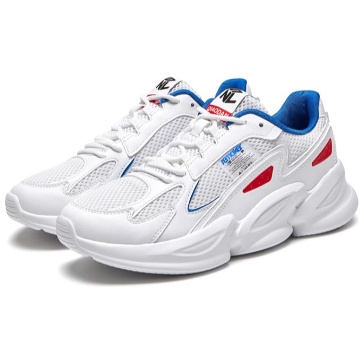 QIAODAN Comfortable Slip Resistant Abrasion Resistant Low top Running Shoes Men’s White Blue Red