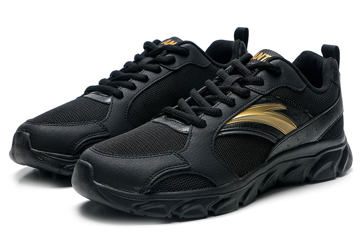 Anta Mesh Slip Resistant, Abrasion Resistant, Breathable Low top Running Shoes Men’s Black Gray Gold