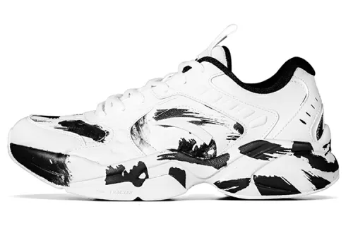Anta Ink Wash Cushioning Slip Resistant Abrasion Resistant Breathable Low top Running Shoes Men's White Black