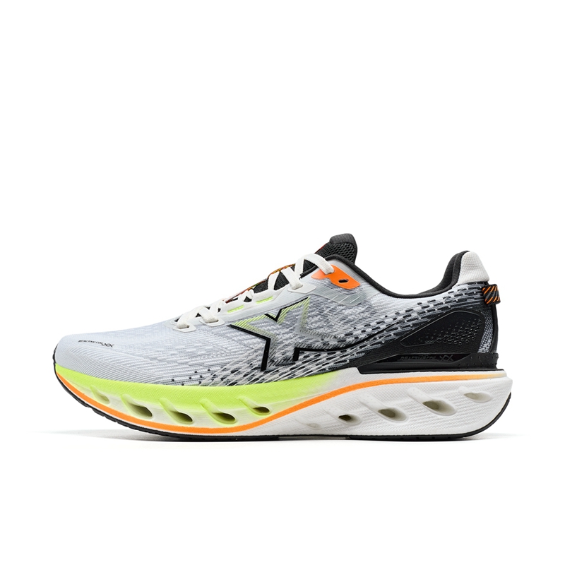 XTEP Cushioning Spin 12 Running Shoes Men’s Low Top Sail White, Black, Fluorescent Light Yellow Green