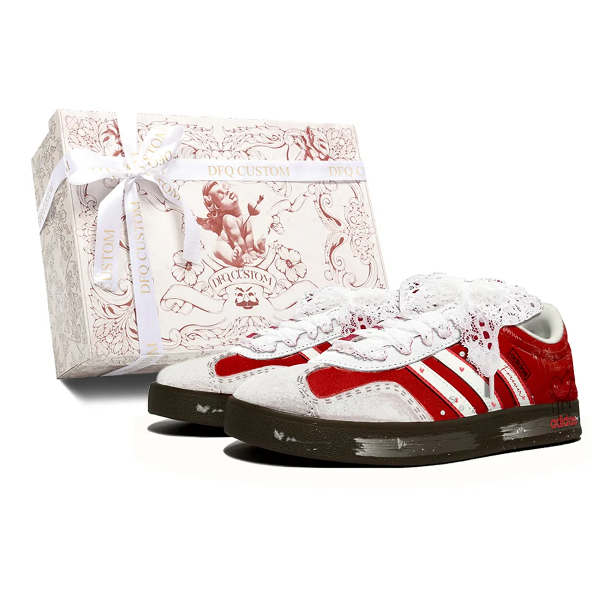 Adidas VL COURT 2.0 Good Luck Heart Abrasion Resistant Abrasion Resistant Low top Skateboard Shoes Unisex Red White