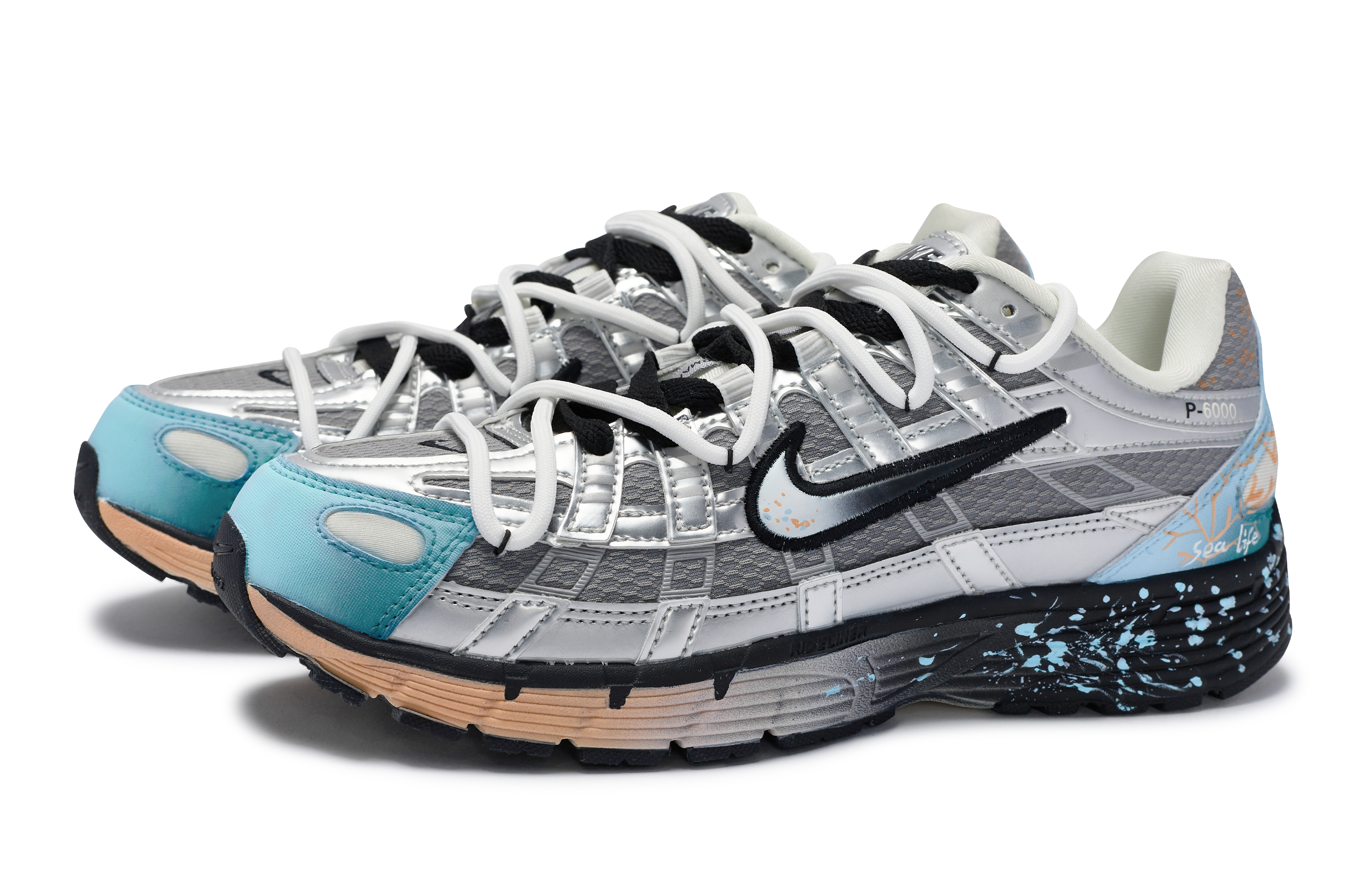 Nike P 6000 Slip Resistant, Abrasion Resistant, Breathable Low top Casual Running Shoes Unisex Silver Gray Blue Orange