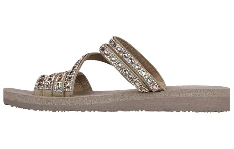 Skechers Meditation Rubber Sole Rhinestone Slide Slippers Women's Taupe