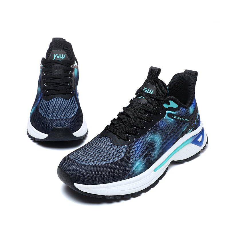 JSWEI Cushioning Slip Resistant Breathable Low top Casual Running Shoes Men’s Black Blue