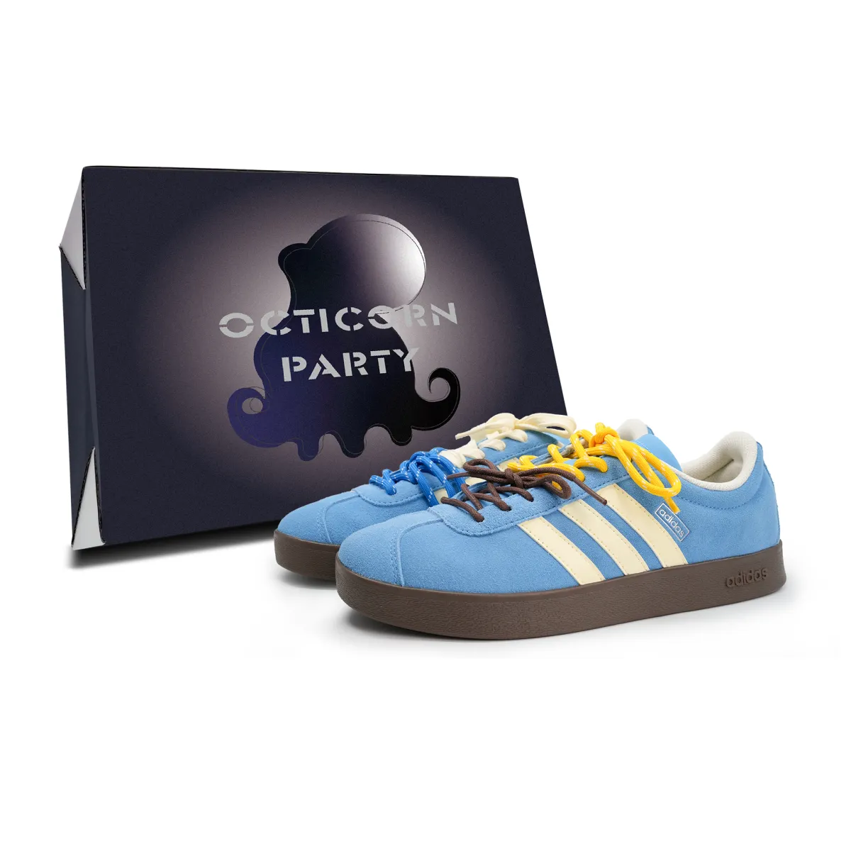 Adidas VL COURT 2.0 Octopus Party, Blue Moment, Box Included Slip Resistant Low top Skateboard Shoes Unisex Blue
