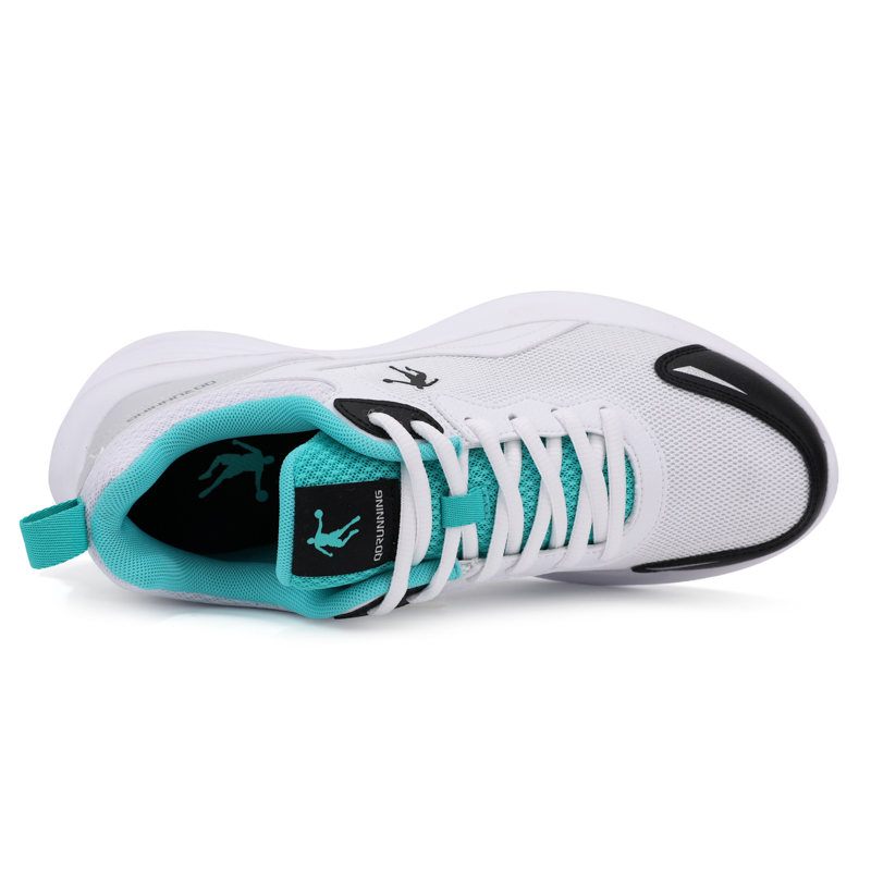 QIAODAN Cushioning Slip Resistant Abrasion Resistant Breathable Lightweight Running Shoes Men’s White Blue Green