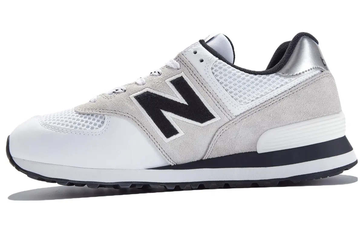 New Balance NB 574 Leather, Textile Abrasion Resistant Lightweight Low top Running Shoes Men's White Gray