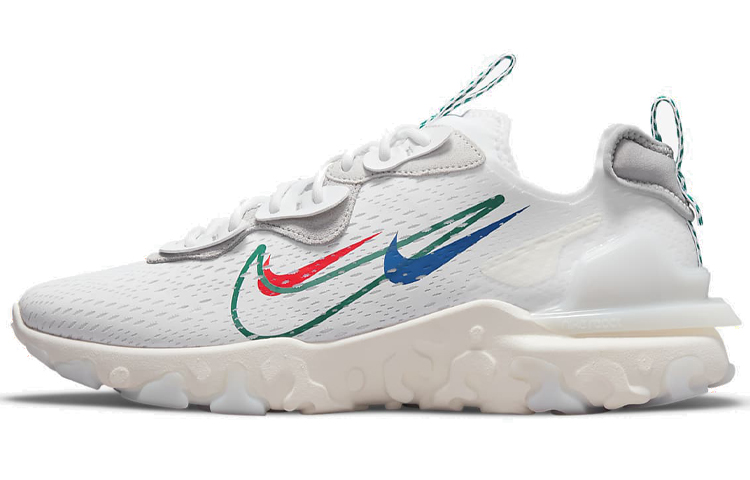 Nike React Vision воздухопроницаемый Поглощение амортизатора ткани нескользящие Износостойкий воздухопроницаемый пакет Обернутые кроссовки с низким верхом мужской стиль рис белый