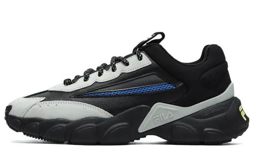 FILA Fashion Sneakers Vintage Split Cow Leather, Artificial Leather Low top Running Shoes Men's Black Gray