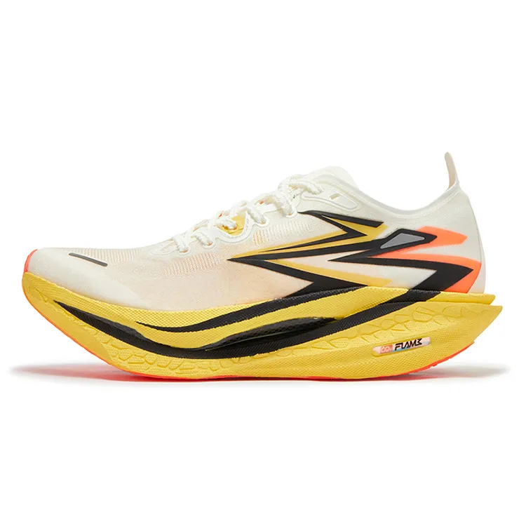361° Flame 4 Low top Carbon Plate Training Racing Running Shoes Unisex White Petal Yellow
