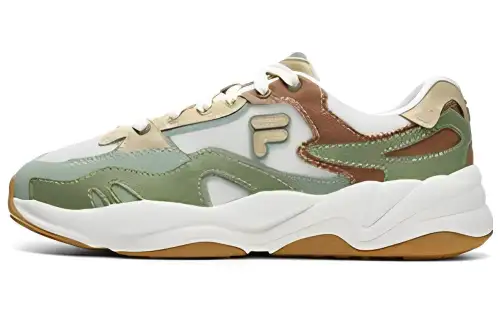 FILA FUSION Fila fashion brand Flash retro fashion shoes fabric synthetic leather low-top running shoes men's milk white moss color