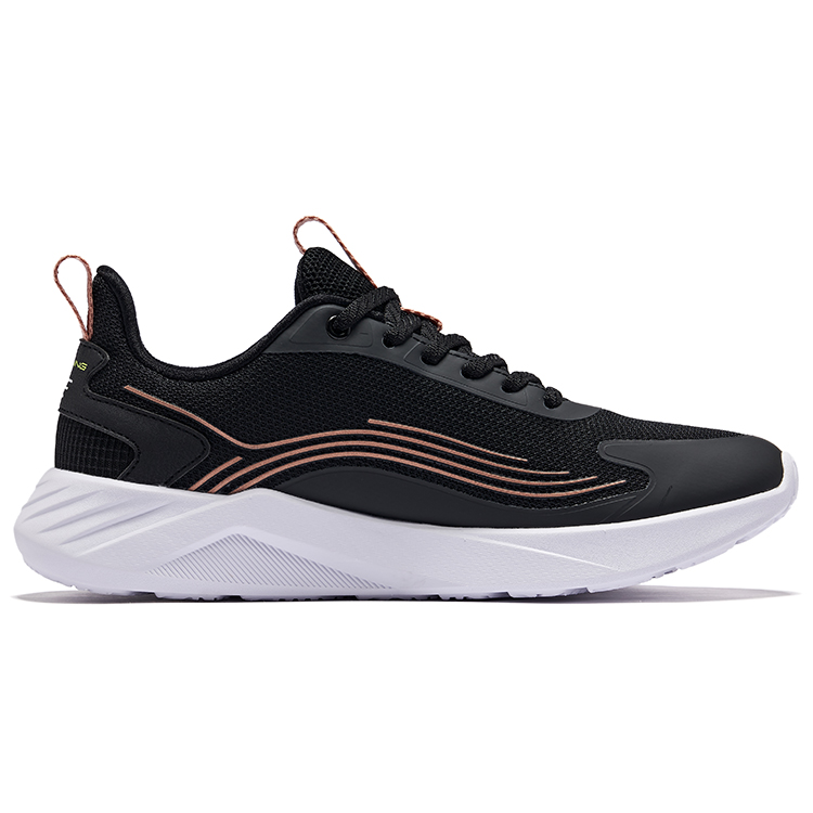 Erke Textile, Synthetic Leather Cushioning Rebound Low top Running Shoes Women’s Jet Black Pink Gold