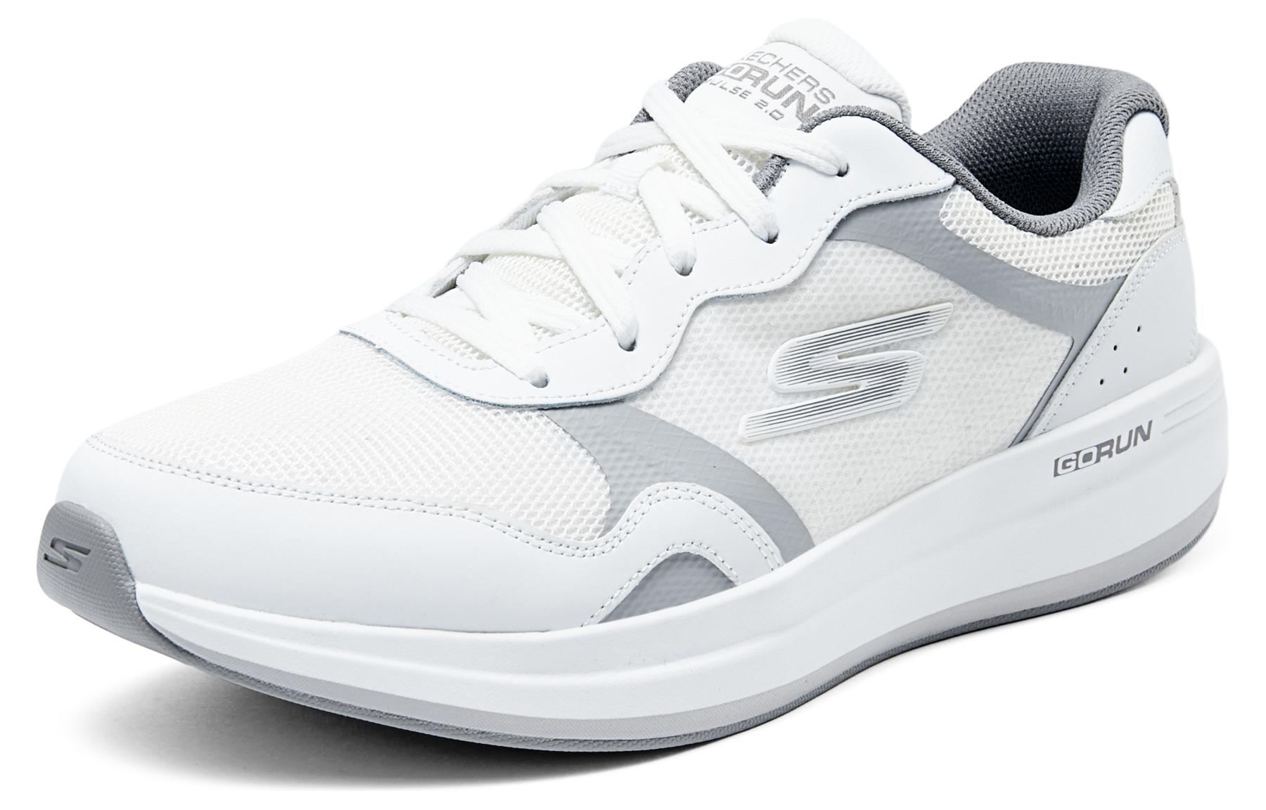 Skechers Go Run Pulse Mesh, Leather Cushioning, Wear Resistant Low top Running Shoes Men’s White Gray