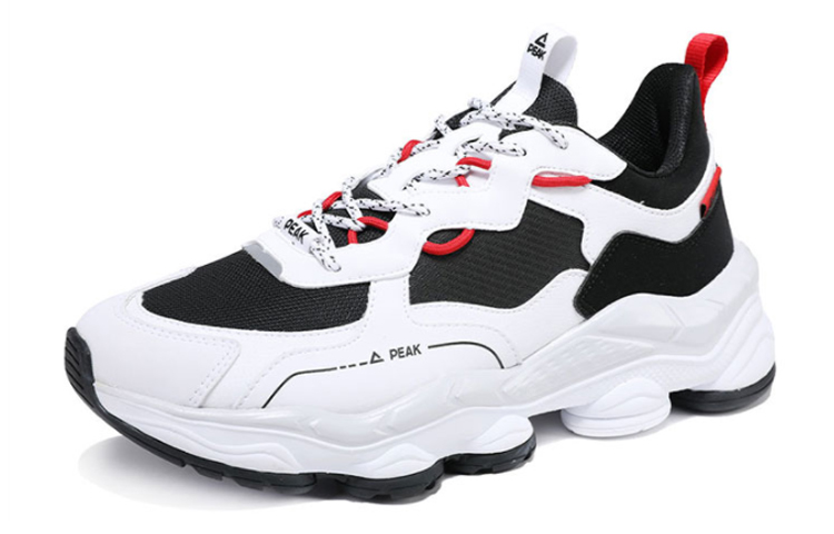 PEAK Fashion Mesh Cushioning Breathable Slip Resistant Low top Running Shoes Men’s White Black