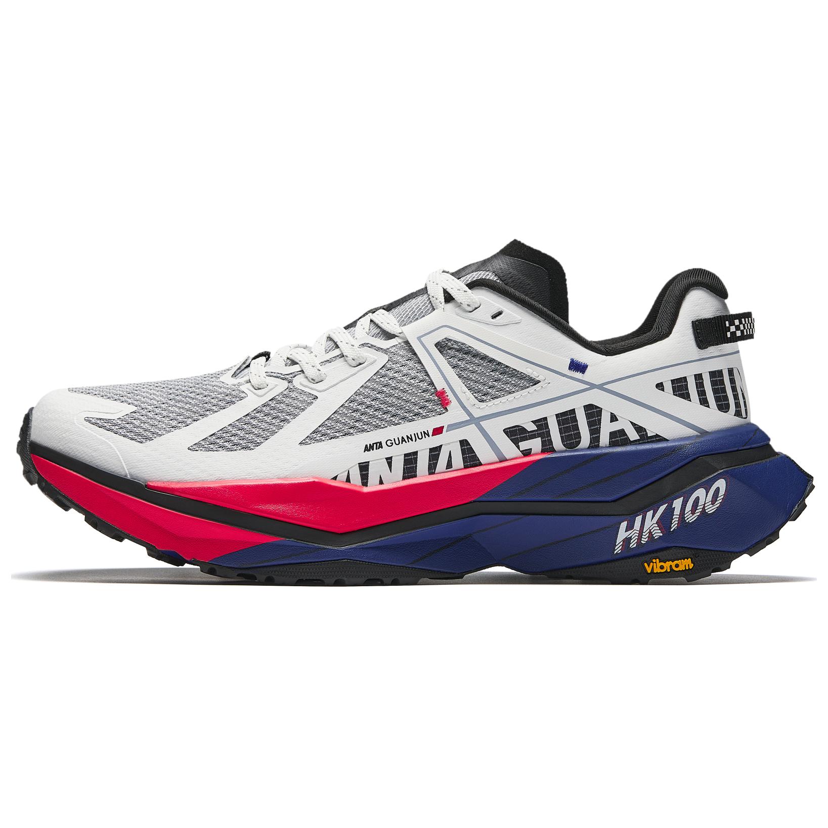Anta Abrasion Resistant Breathable Low top Carbon Plate Running Shoes Men’s White Blue Red