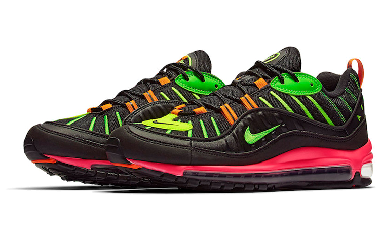 Мужские кроссовки Nike Air Max 98 Neon Highlighter (черный / зеленый / крсаный) — Чёрный / зелёный / красный — фото 3