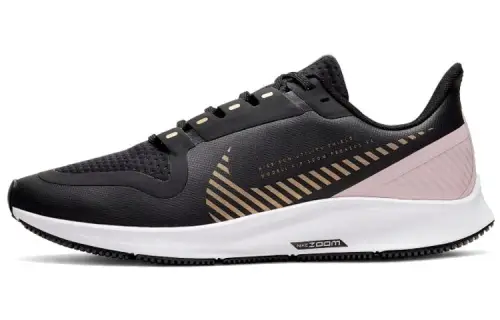 Nike Pegasus 36 Shield Pegasus 36 Sports and Fashion Zoom Mesh Fabric Shock Absorbing Anti-Slip Breathable Wrap Low Top Air Cushion Casual Running Shoes Women's Black Pink Gold Color Pairing