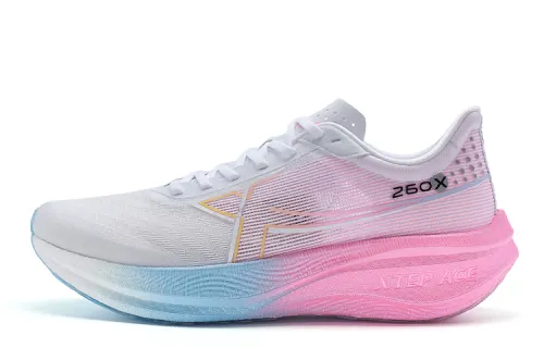 Xtep 260X 1.0 professional wear-resistant breathable support lightweight rebound low-top carbon plate, XTEP ACE midsole technology marathon training racing running shoes women's sail white fluorescent cherry powder