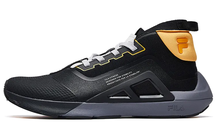 FILA Versatile Fabric Cushioning Slip Resistant Abrasion Resistant High top Running Shoes Men's Black