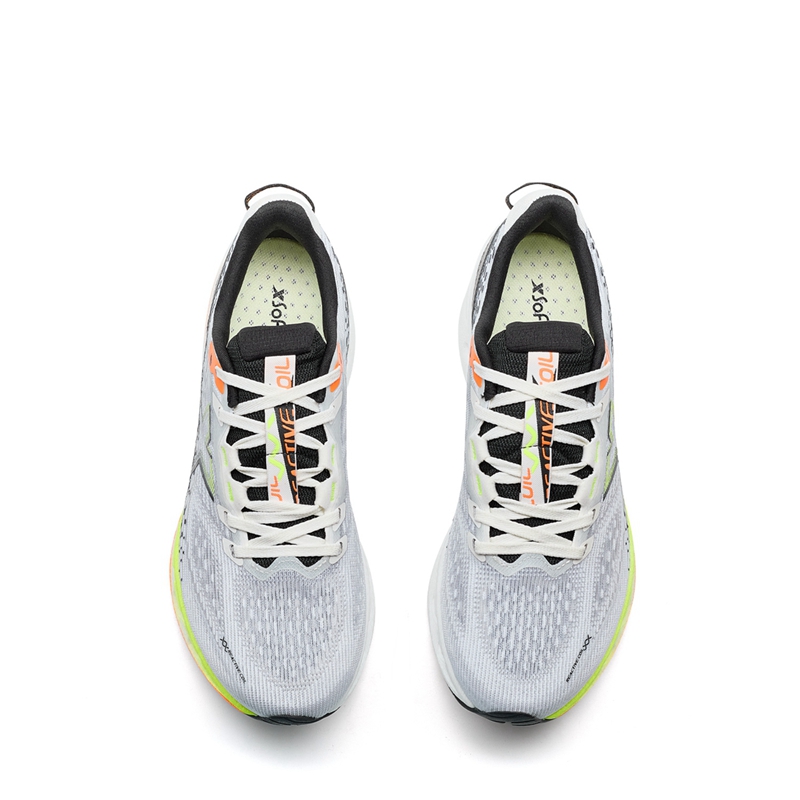 XTEP Cushioning Spin 12 Running Shoes Men’s Low Top Sail White, Black, Fluorescent Light Yellow Green