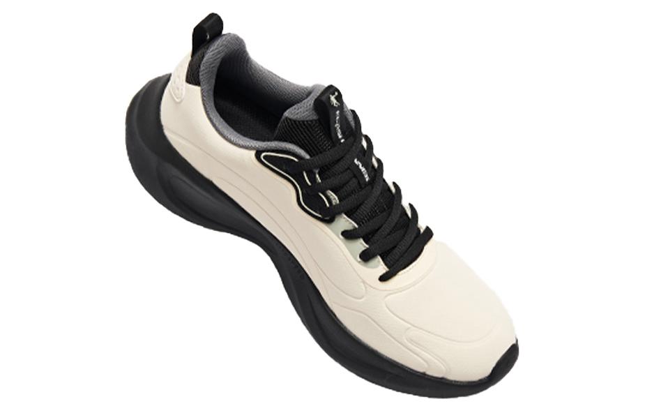 QIAODAN Comfortable And Breathable Cushioning Slip Resistant Abrasion Resistant Low top Running Shoes Men’s Beige Black