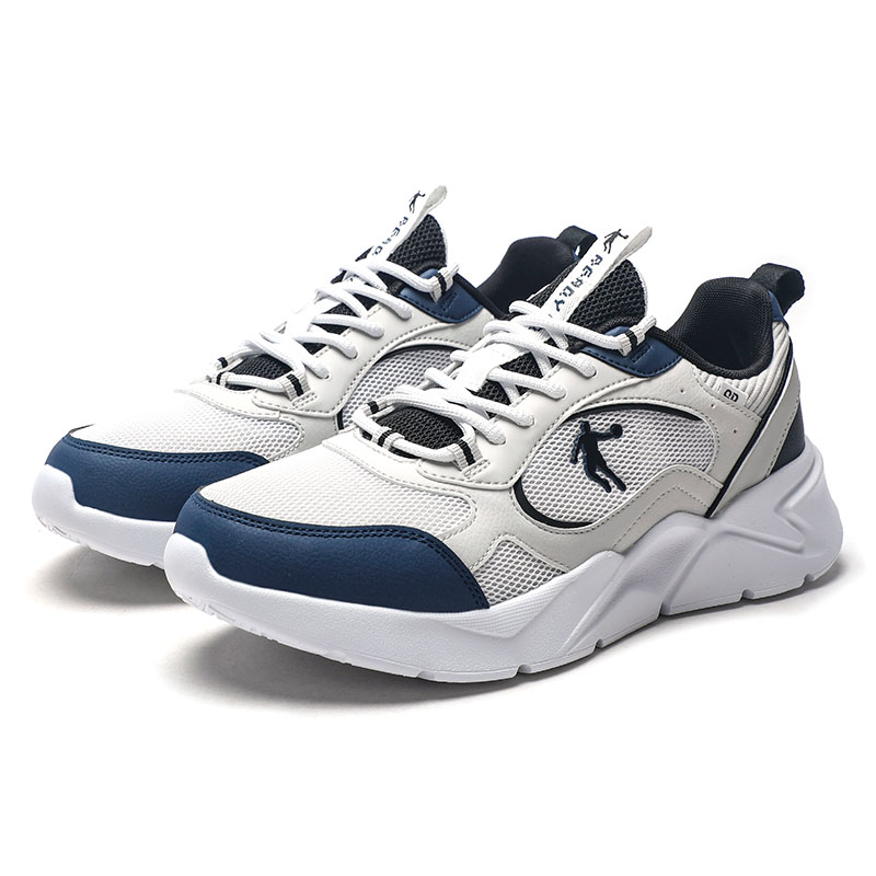 QIAODAN Slip Resistant And Breathable Low top Casual Running Shoes Men’s White Gray Blue