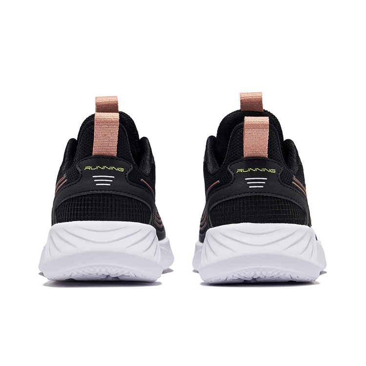 Erke Textile, Synthetic Leather Cushioning Rebound Low top Running Shoes Women’s Jet Black Pink Gold