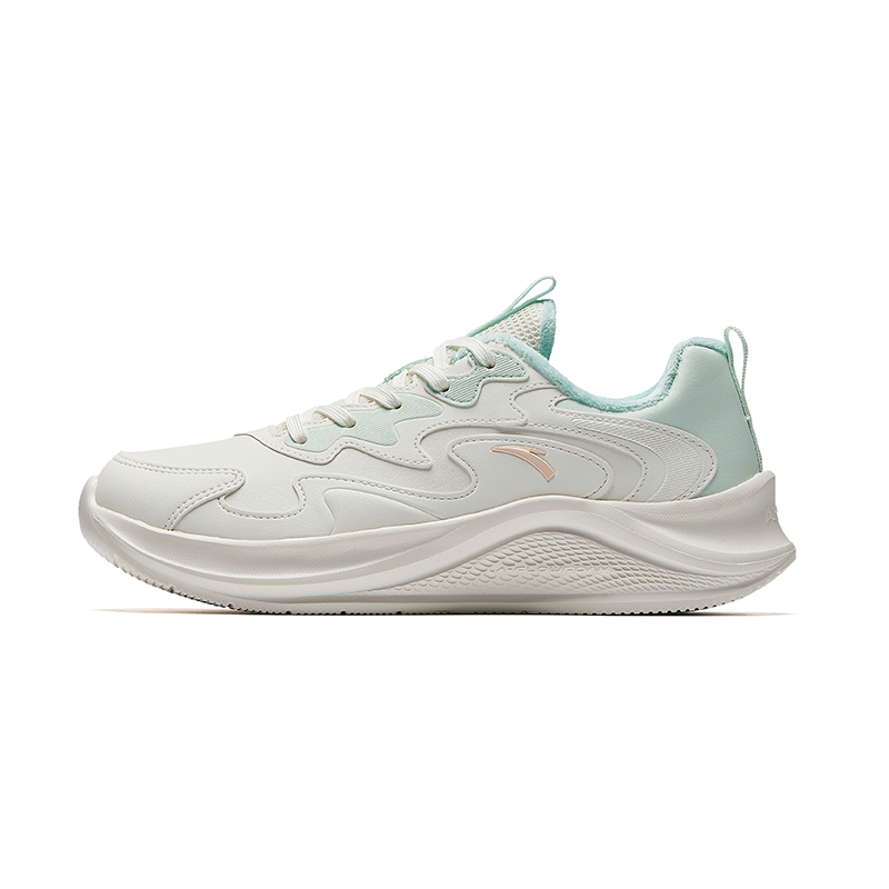 Anta Wander Fleece Lined Winter Slip Resistant Lightweight Thermal Low top Running Shoes Women’s White Green