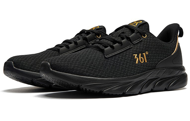 361° Cushioning Abrasion Resistant Slip Resistant Low top Running Shoes Men’s Black Gold Fitness