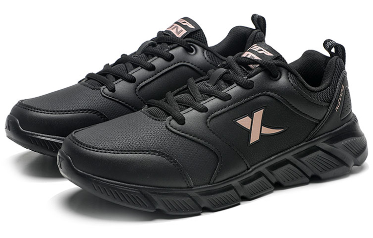 XTEP Synthetic Leather Waterproof And Lightweight Low top Running Shoes Women’s Black Gold
