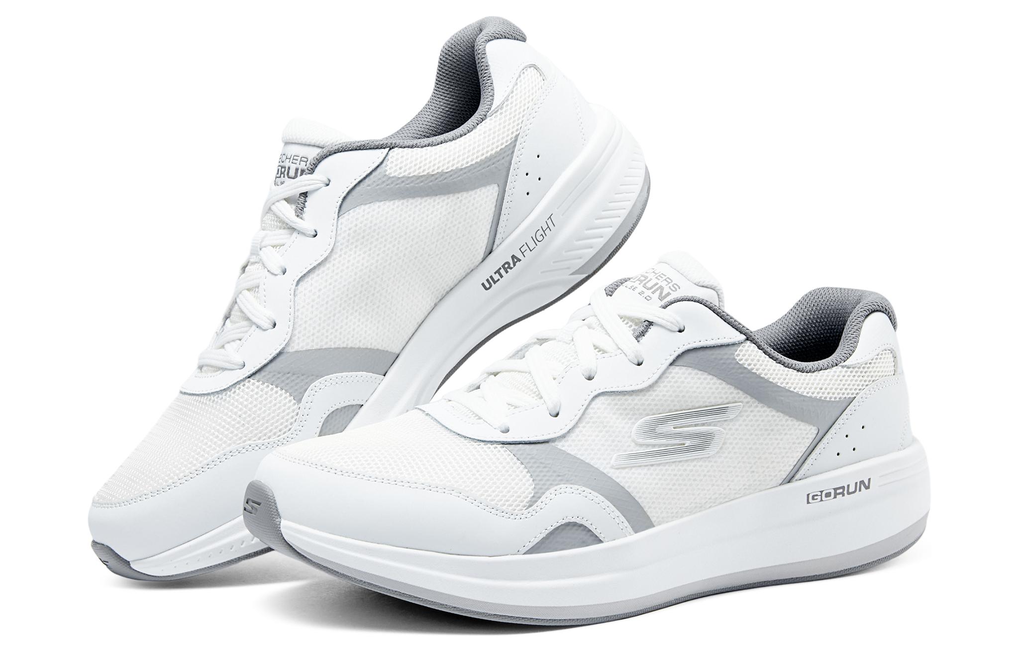 Skechers Go Run Pulse Mesh, Leather Cushioning, Wear Resistant Low top Running Shoes Men’s White Gray