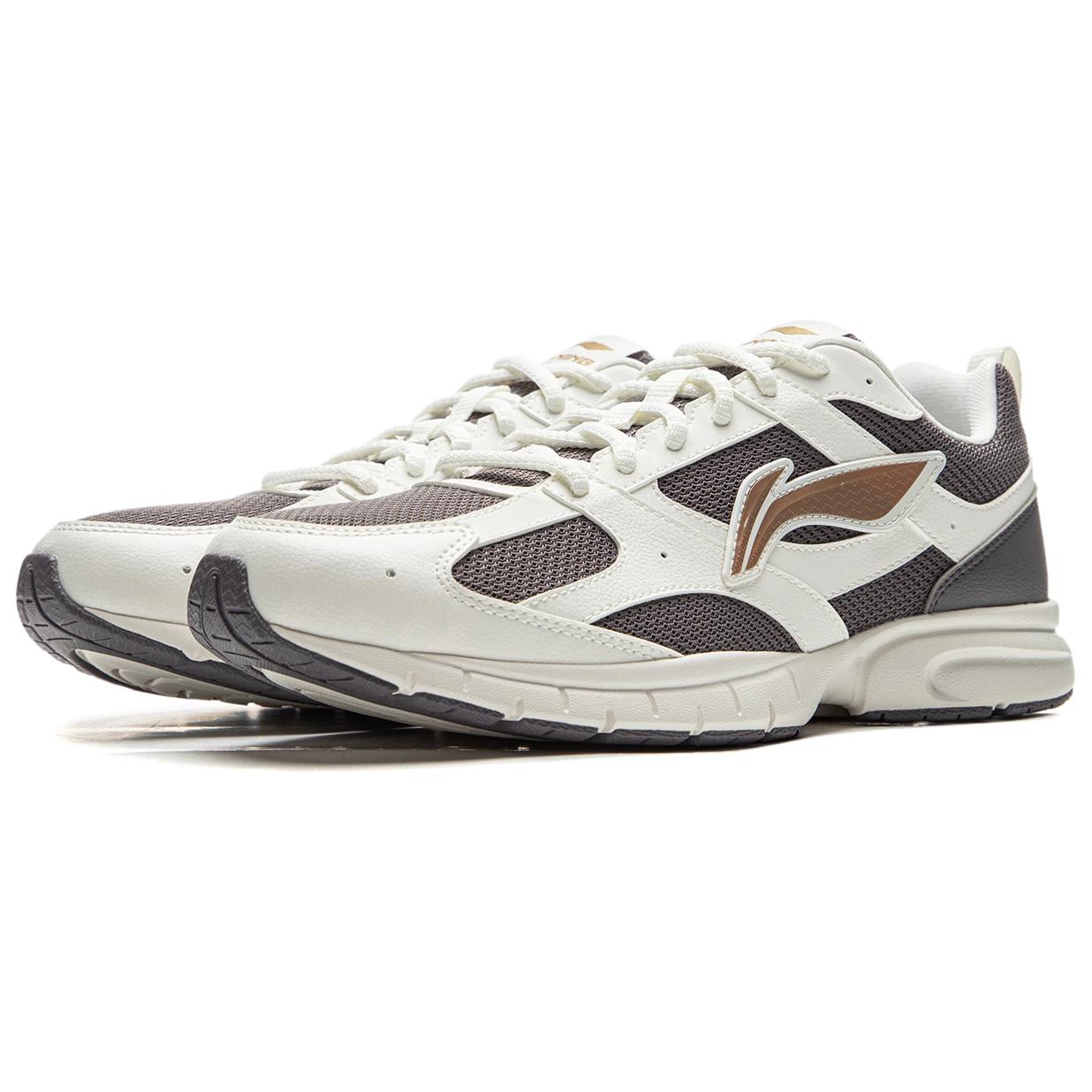 Li Ning Fabric Cushioning Slip Resistant Abrasion Resistant Breathable Low top Running Shoes Men’s White Gray