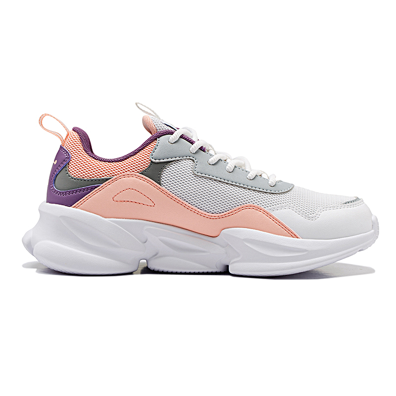 QIAODAN Leather Slip Resistant, Abrasion Resistant, Breathable Low top Running Shoes Women’s White Pink