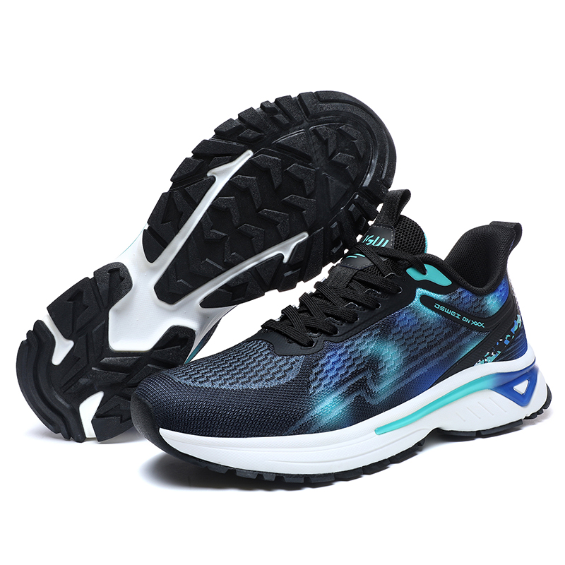 JSWEI Cushioning Slip Resistant Breathable Low top Casual Running Shoes Men’s Black Blue