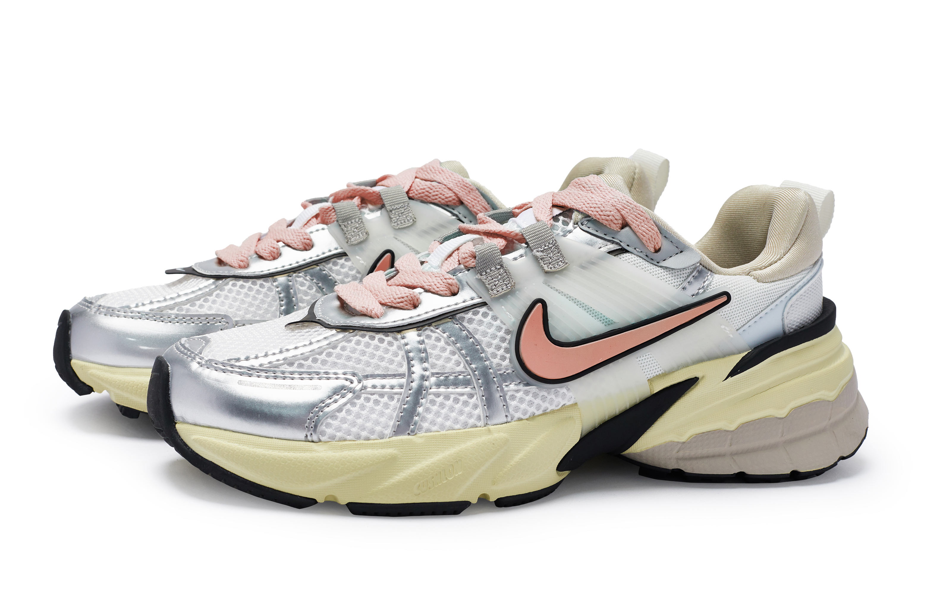 Nike V2K Run Cushioning Slip Resistant Waterproof Low top Running Shoes Women’s White Silver Flesh Pink