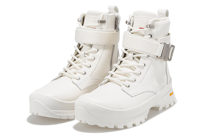 Palladium Pampa Leather Abrasion Resistant Height Increasing Slip Resistant Short Outdoor Boots Unisex White