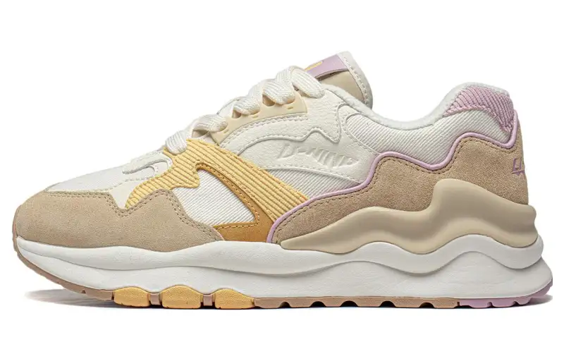 Li Ning 001 Mountains And Seas Comfortable Slip Resistant Abrasion Resistant Low top Running Shoes Women's Beige Yellow