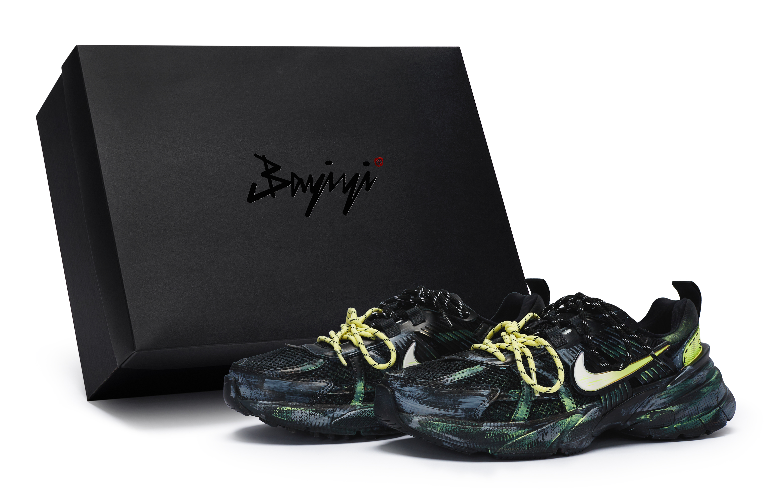 Nike V2K Run Slip Resistant Slip Resistant Low top Running Shoes Unisex Black Yellow Green