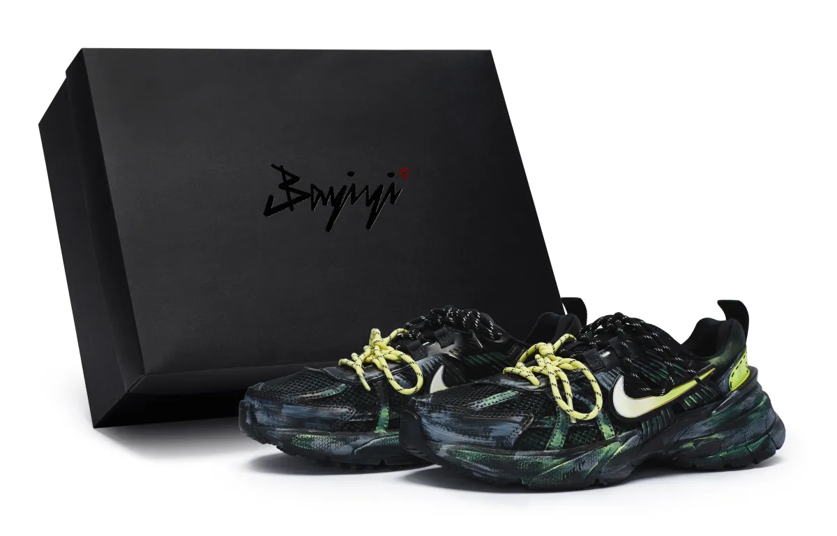 Nike V2K Run Slip Resistant Slip Resistant Low top Running Shoes Unisex Black Yellow Green