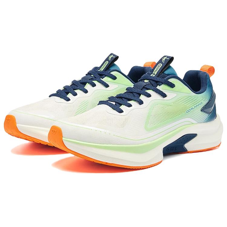 QIAODAN Fabric Slip Resistant Abrasion Resistant Low top Running Shoes Men’s White Green Blue