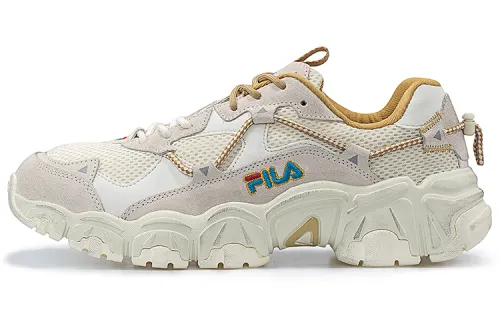 FILA FUSION Fluid Mesh, Textile, Synthetic Leather Low top Casual Shoes Women's Gray White Yellow
