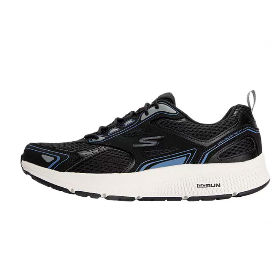 Skechers Skechers Go Run Consistent comfortable sports mesh fabric synthetic leather shock-absorbing and wear-resistant low-top running shoes men's black and blue